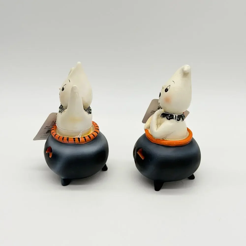 Set of 2 Johanna Parker Transpac Mini Ghost In Cauldron LED Halloween Decor FLAW - Picture 2 of 7